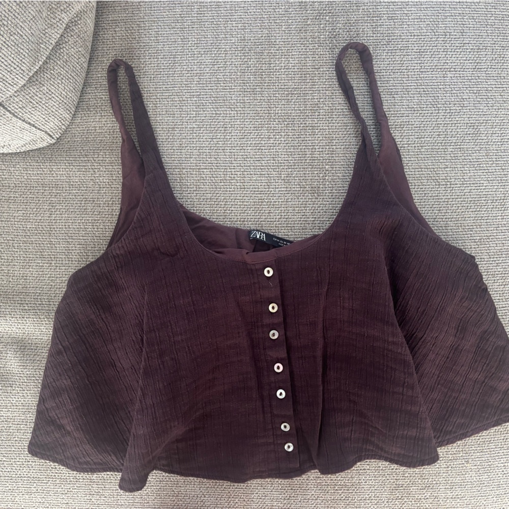 Zara Dark Brown Button-Up Crop Top